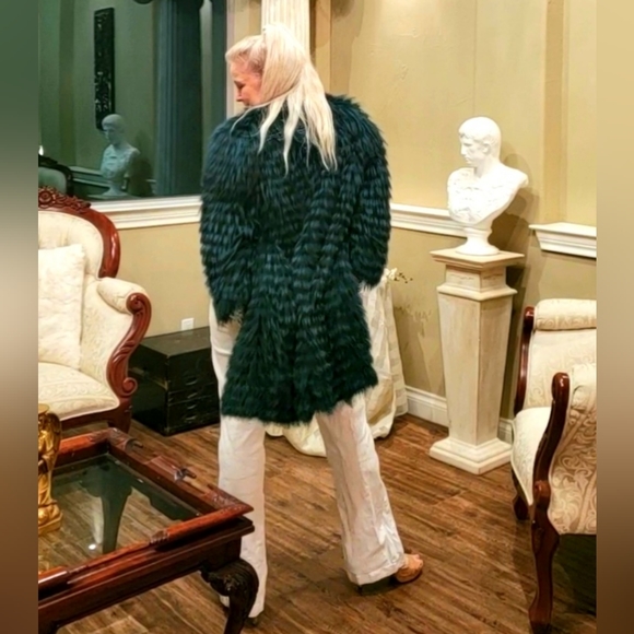 Green & Black Knitted Fox Fur Coat NWT - Picture 6 of 17
